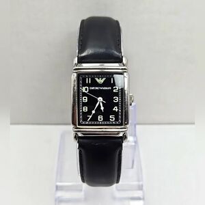 Emporio Armani AR0207 Tank Watch Black Dial Leather Strap Quartz New Battery